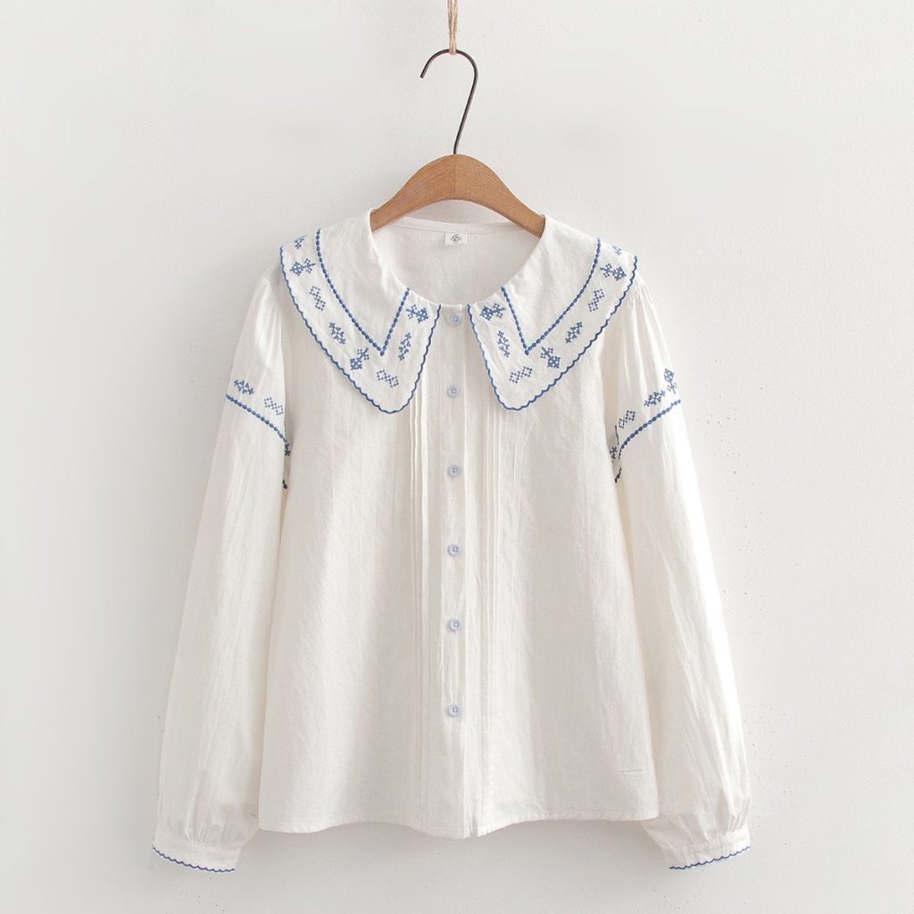 White blouse cotton embroidery