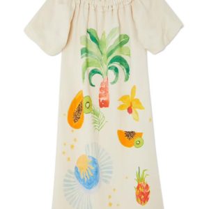 Tropical dress linen blend dress
