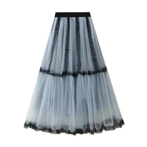 Polka Dot Chiffon Blue Maxi Skirt