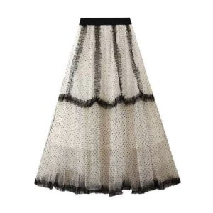 Polka Dot Chiffon Cream Maxi Skirt