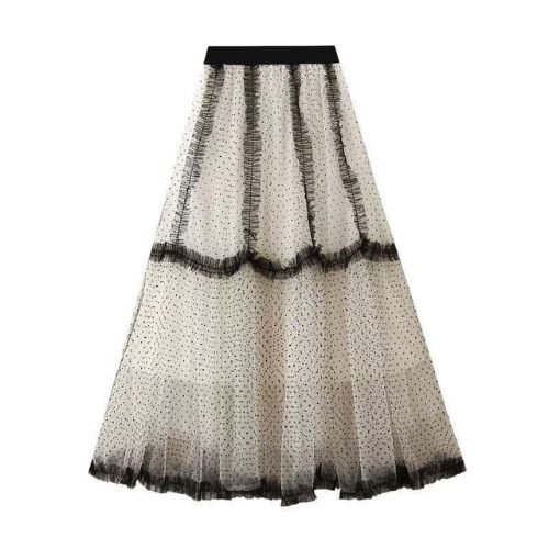 Polka Dot Chiffon Cream Maxi Skirt