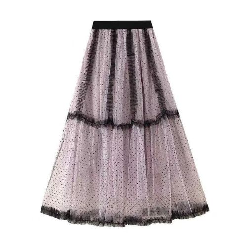 Polka Dot Chiffon Lilac Maxi Skirt