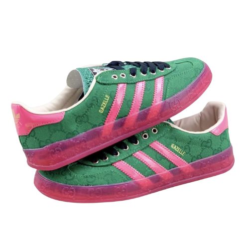Gazelle Canvas Sneakers – Green & Pink Edition