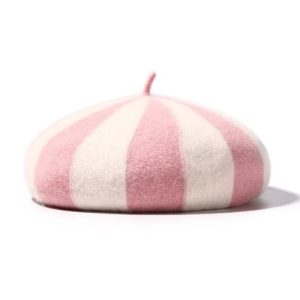 Blush Pink and Ivory Striped Wool Beret