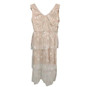 Champagne Blush Embroidered Tiered Midi Dress