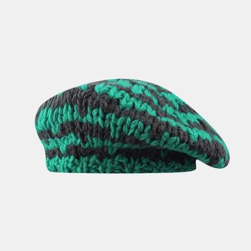 Emerald & Charcoal Chunky Knit Beret