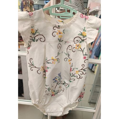 Ivory Floral Embroidered Baby Romper - Image 4