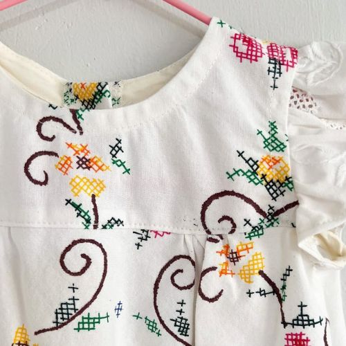 Ivory Floral Embroidered Baby Romper - Image 2