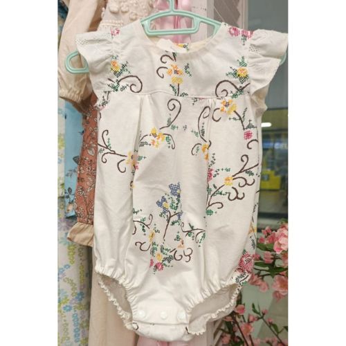 Ivory Floral Embroidered Baby Romper - Image 5