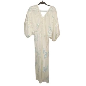 Ivory Sequin-Detail Maxi Dress with Balloon Sleeves
