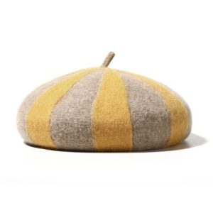Mustard and Oat Striped Wool Beret