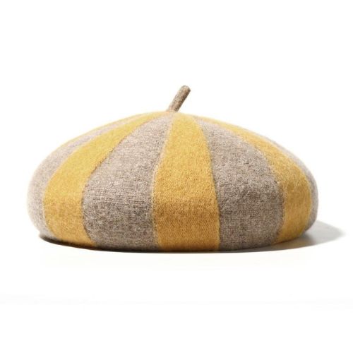 Mustard and Oat Striped Wool Beret