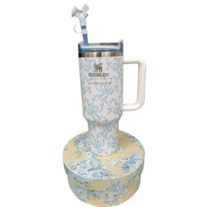 Powder Blue Floral Stanley Bow Tumbler