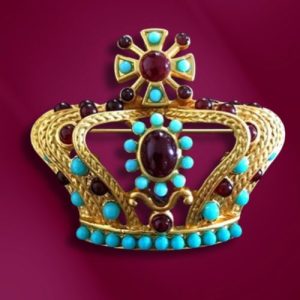 Regal Turquoise Crown Brooch