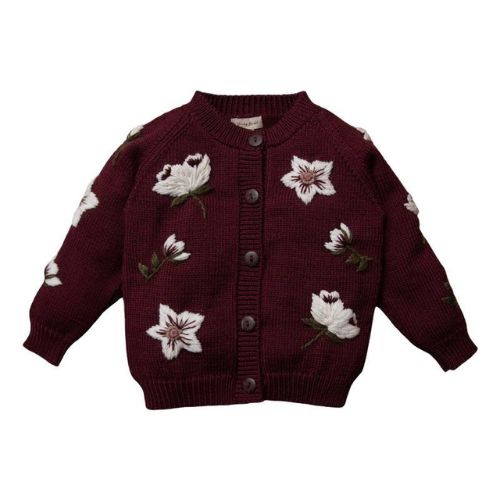Burgundy Blossom Knit Cardigan