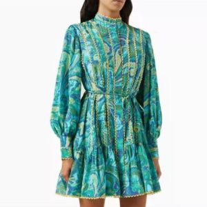 Emerald Tides High-Neck Dress