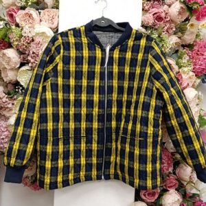 Golden Check Quilted Zip Jacket