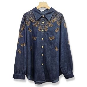 Golden Flight Embroidered Denim Blouse