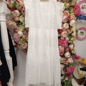 Ivory Eyelet Tiered Midi Dress