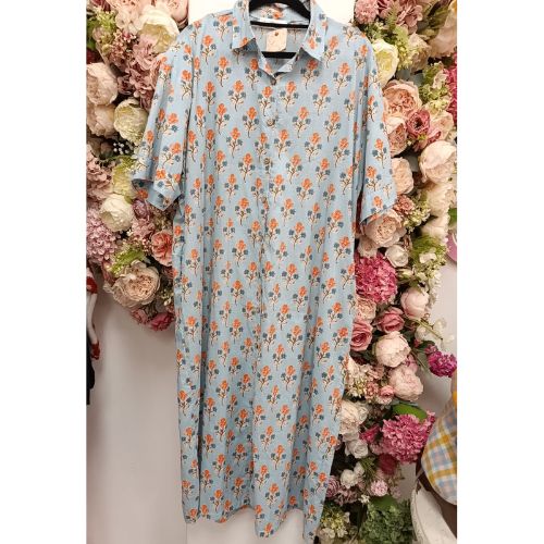 NCC Marigold Sky Cotton Midi Shirt Dress