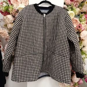 Monochrome Gingham Quilted Zip Jacket
