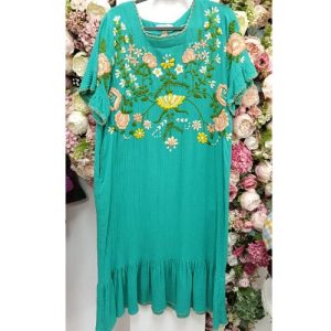 Turquoise Meadow Embroidered Dress